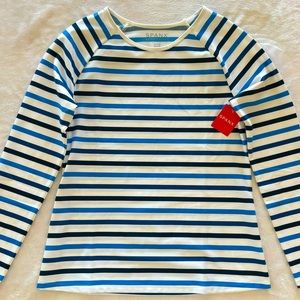 SPANX Long Sleeve Ocean Stripe Blue Swim Shirt--NWT--S